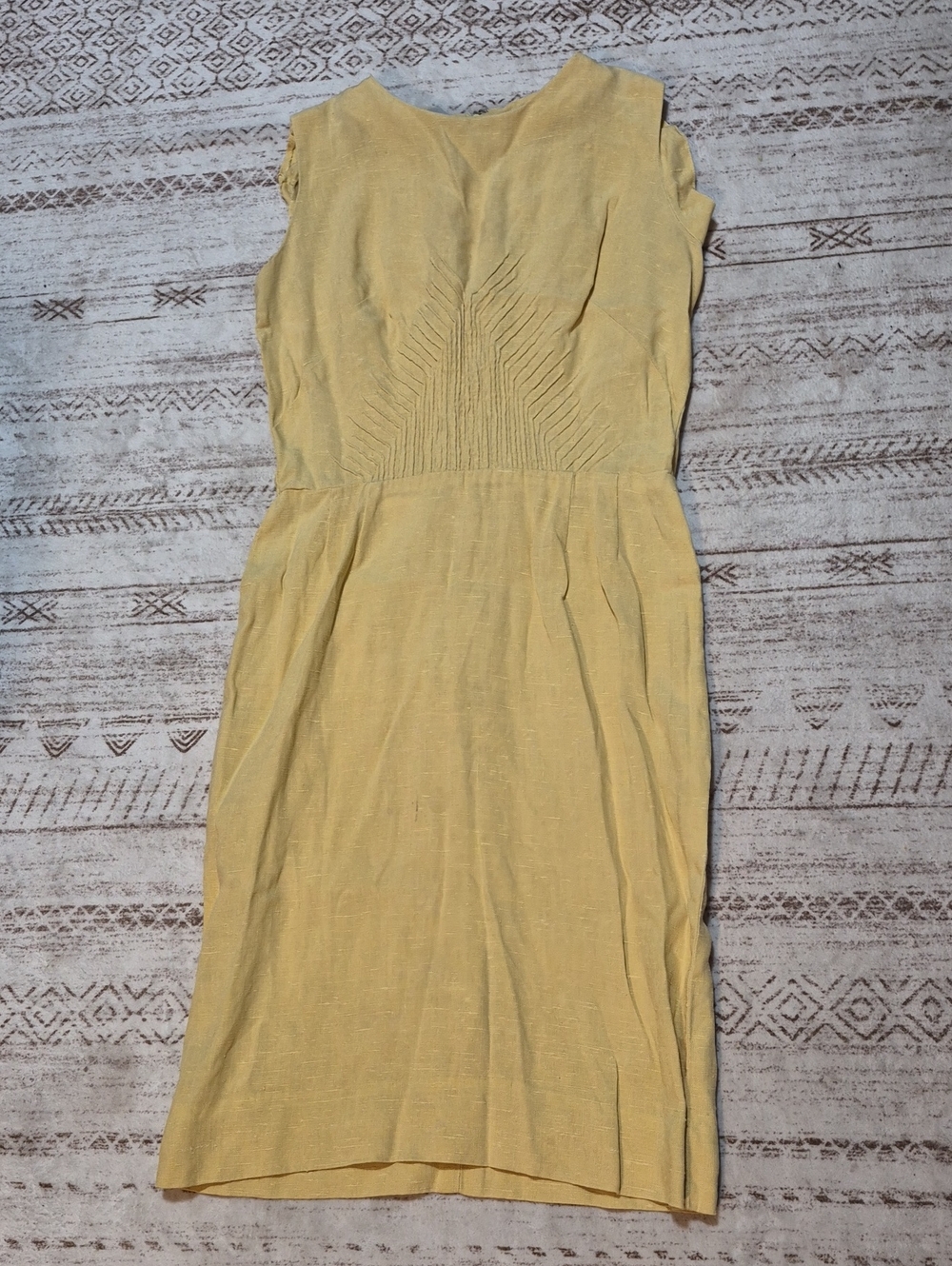 Sleeveless Midi Dress in Light Yellow with Textured Front Detail
